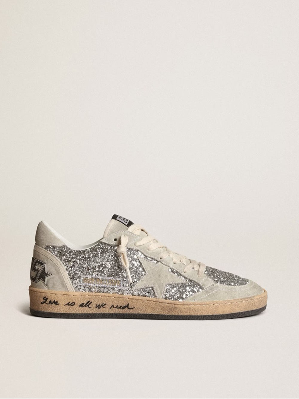 Golden Goose Ball Star in silver glitter with ice-gray suede size 37 EUC